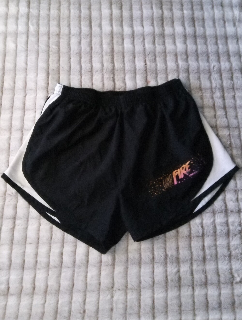 Sport-Tek Black Athletic Shorts with White Side Panels and Pink/Gold Accent